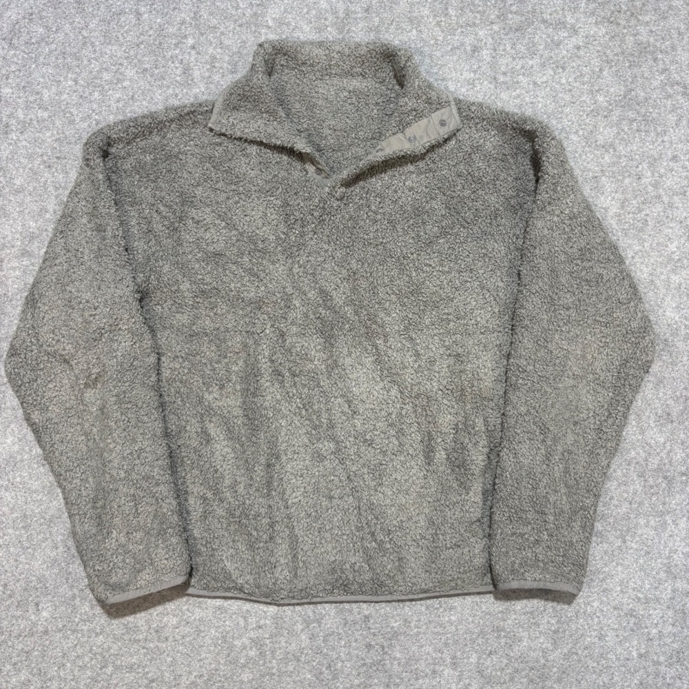 SKIMS Teddy High Neck Pullover Gray Fleece Snap Button L/XL